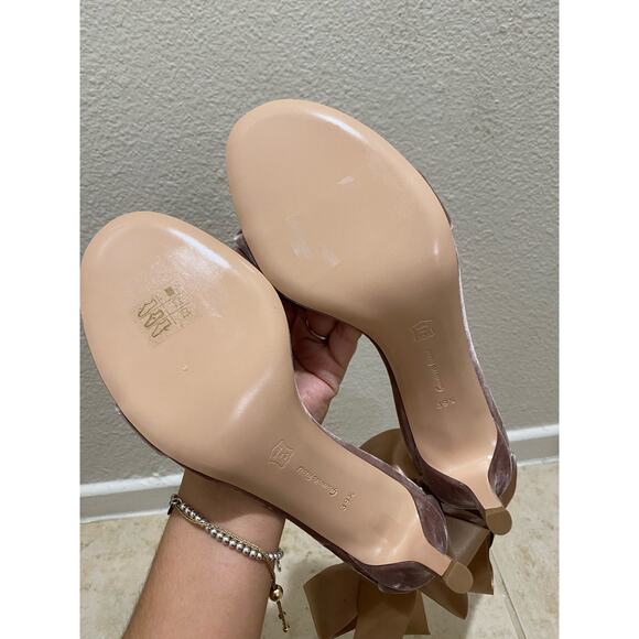 Gianvito Rossi Light Pink Velvet Heels Bow Ribbon Ankle Tie size 9.5 - Picture 6 of 10